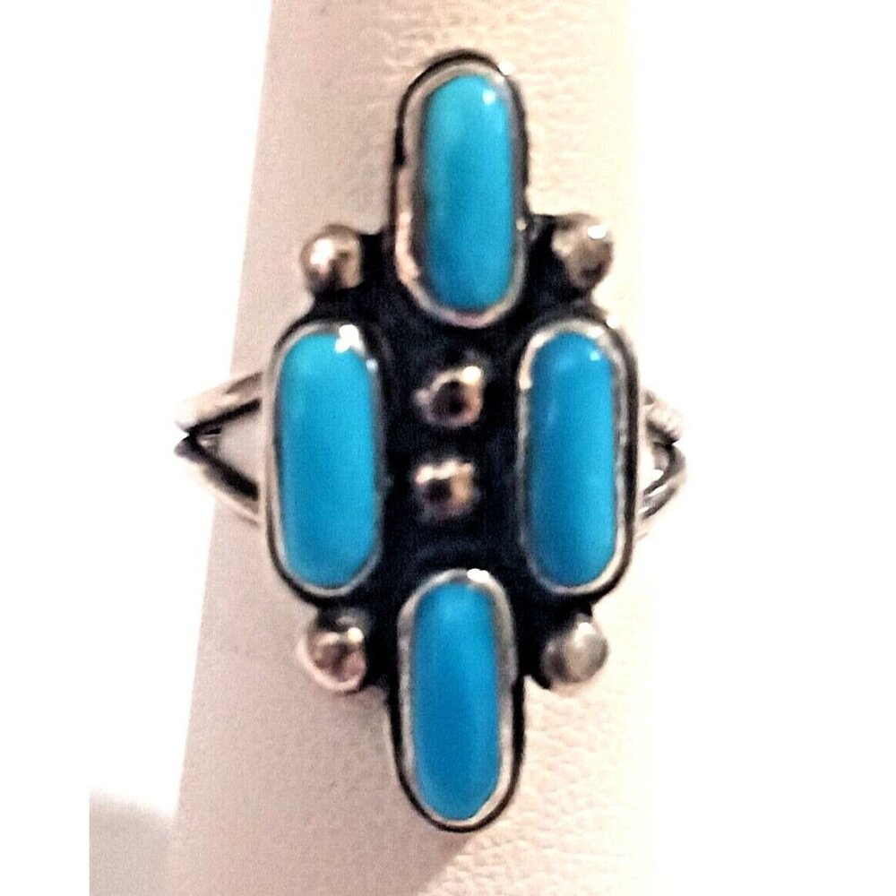 Zuni Vintage Needlepoint signed Ring sz6 Turquoise (1523)